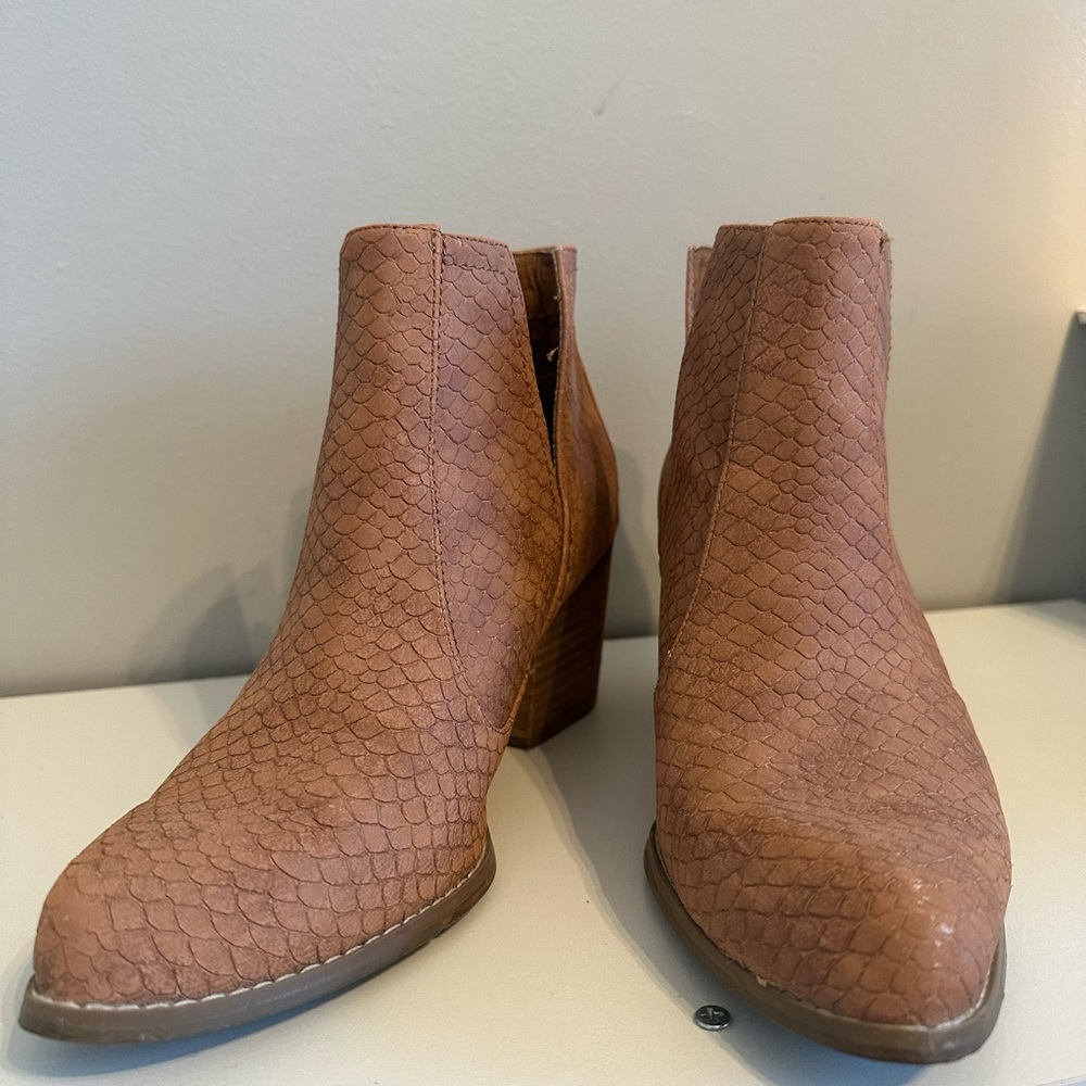 Not Rated Snake Embossed Tan Ankle Boots